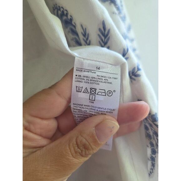 NWT Banana Republic "Long & Lean" Blue White Print Linen 1 Button Blazer size 14 - Picture 5 of 10